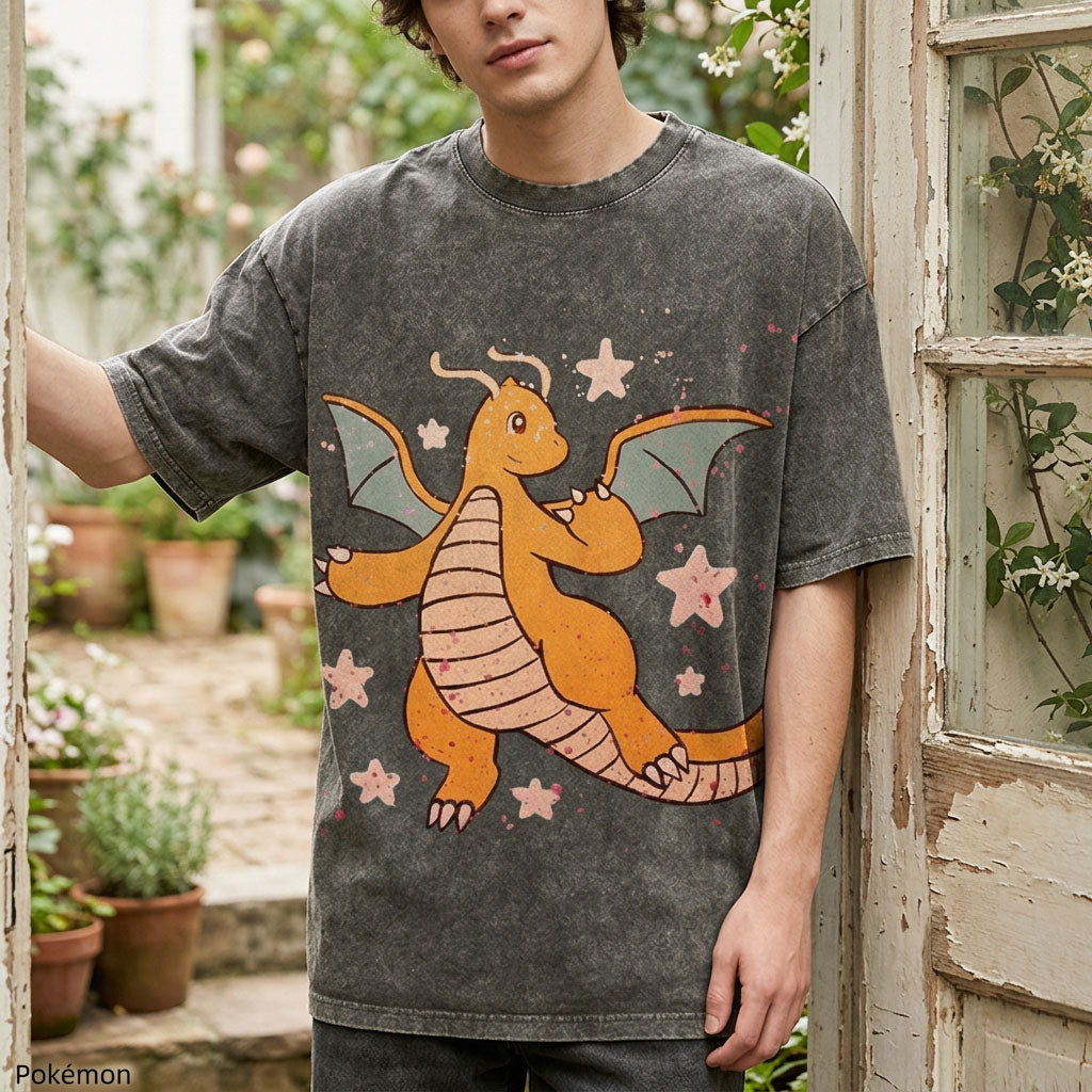 Pok¡§|mon Dragonite Unisex Vintage Washed Tee