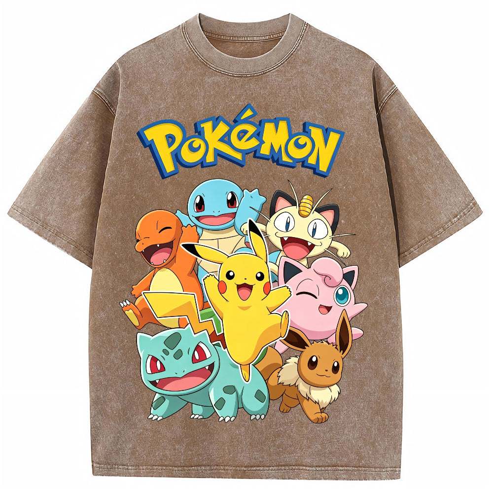 Vintage Black Pokemon Group Graphic Tee | Retro Anime Oversized T-Shirt