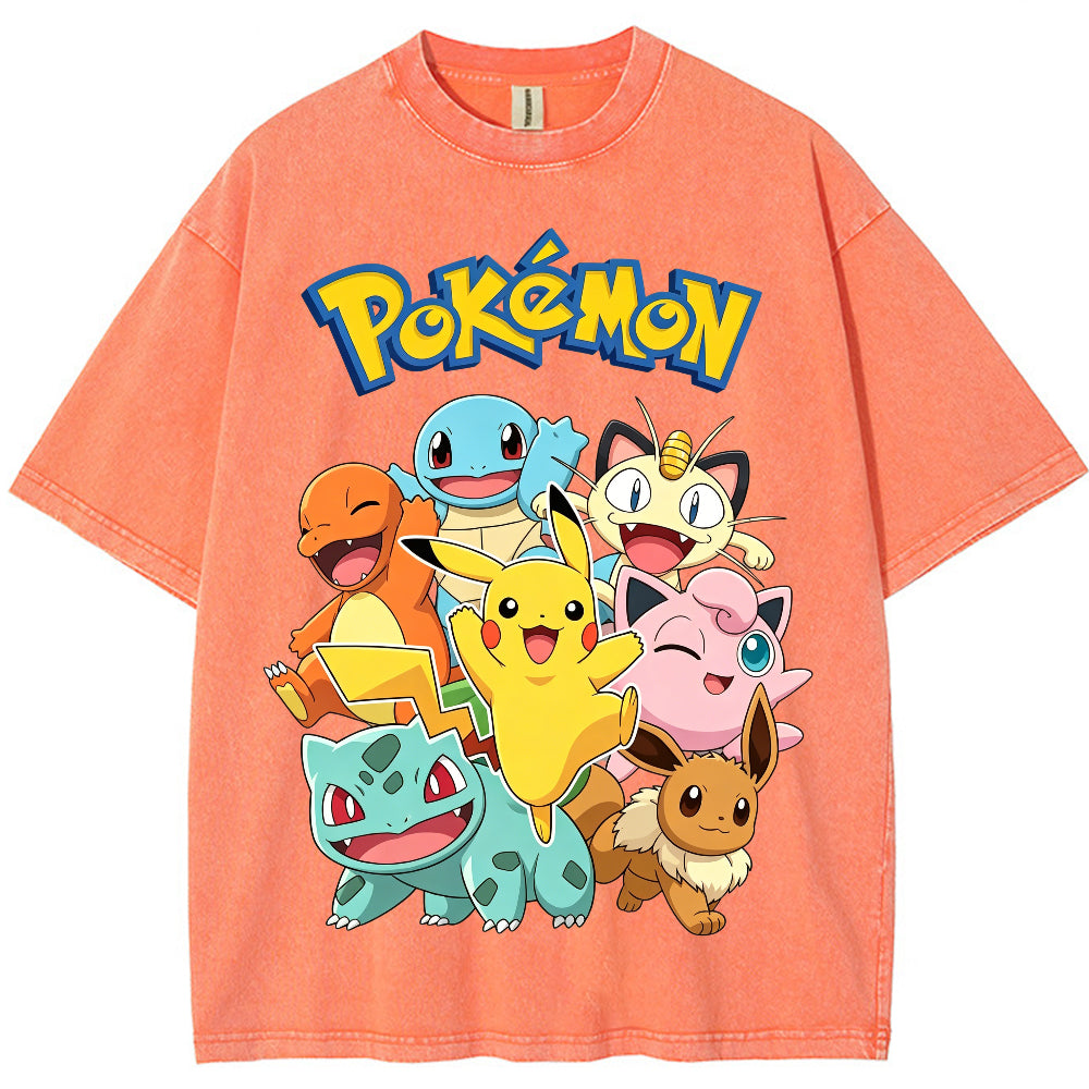 Vintage Black Pokemon Group Graphic Tee | Retro Anime Oversized T-Shirt