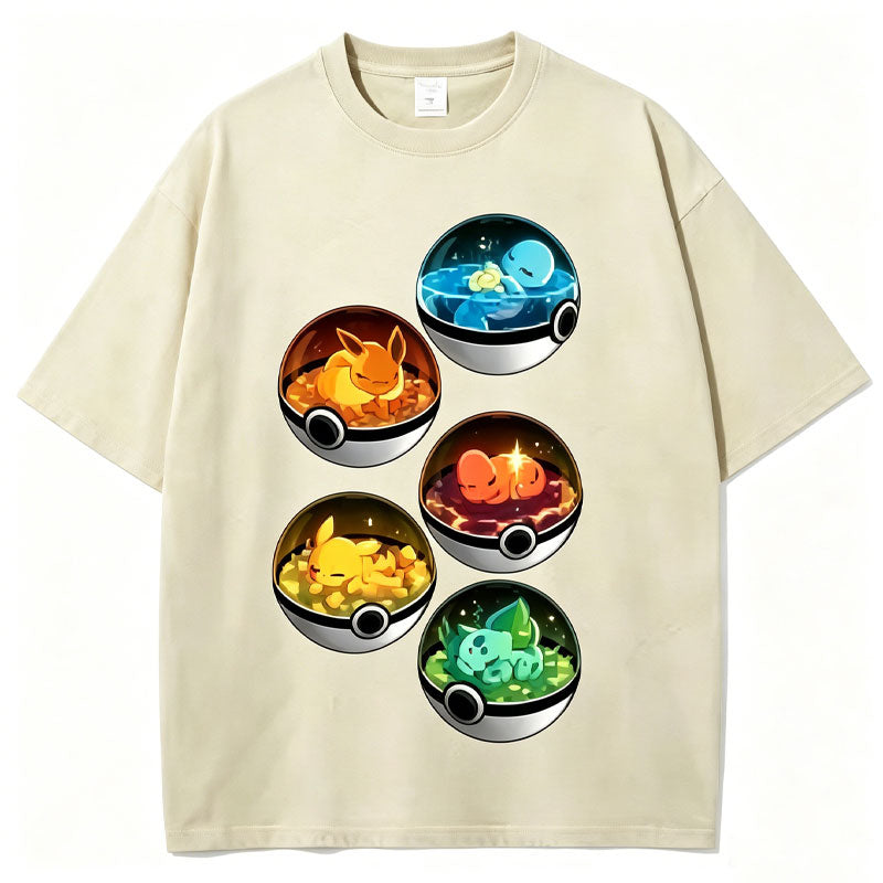 Five Pok¡§|mon Sleep Unisex Vintage Washed Tee