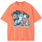Fitness Dad Marshtomp Mudkip Gym Cartoon Vintage Washed T-Shirt