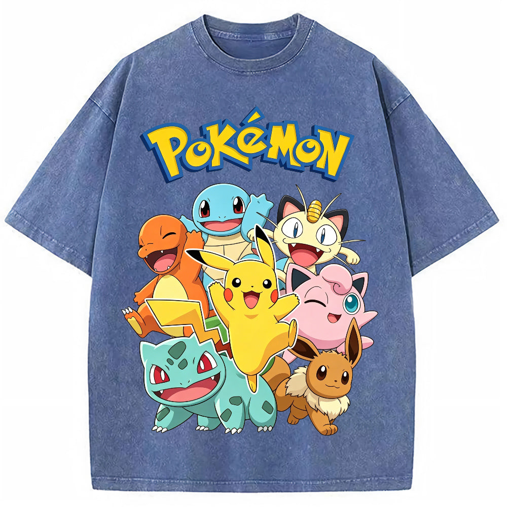 Vintage Black Pokemon Group Graphic Tee | Retro Anime Oversized T-Shirt