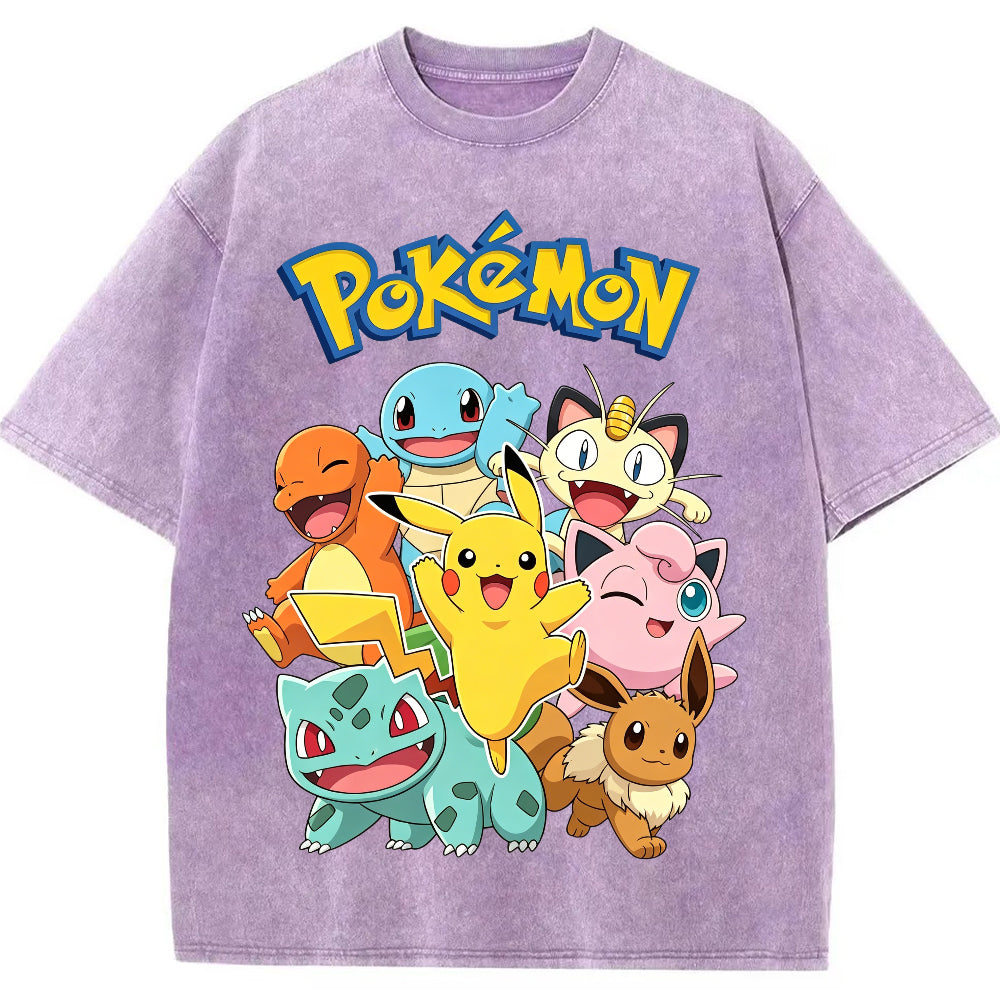 Vintage Black Pokemon Group Graphic Tee | Retro Anime Oversized T-Shirt