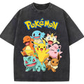 Vintage Black Pokemon Group Graphic Tee | Retro Anime Oversized T-Shirt