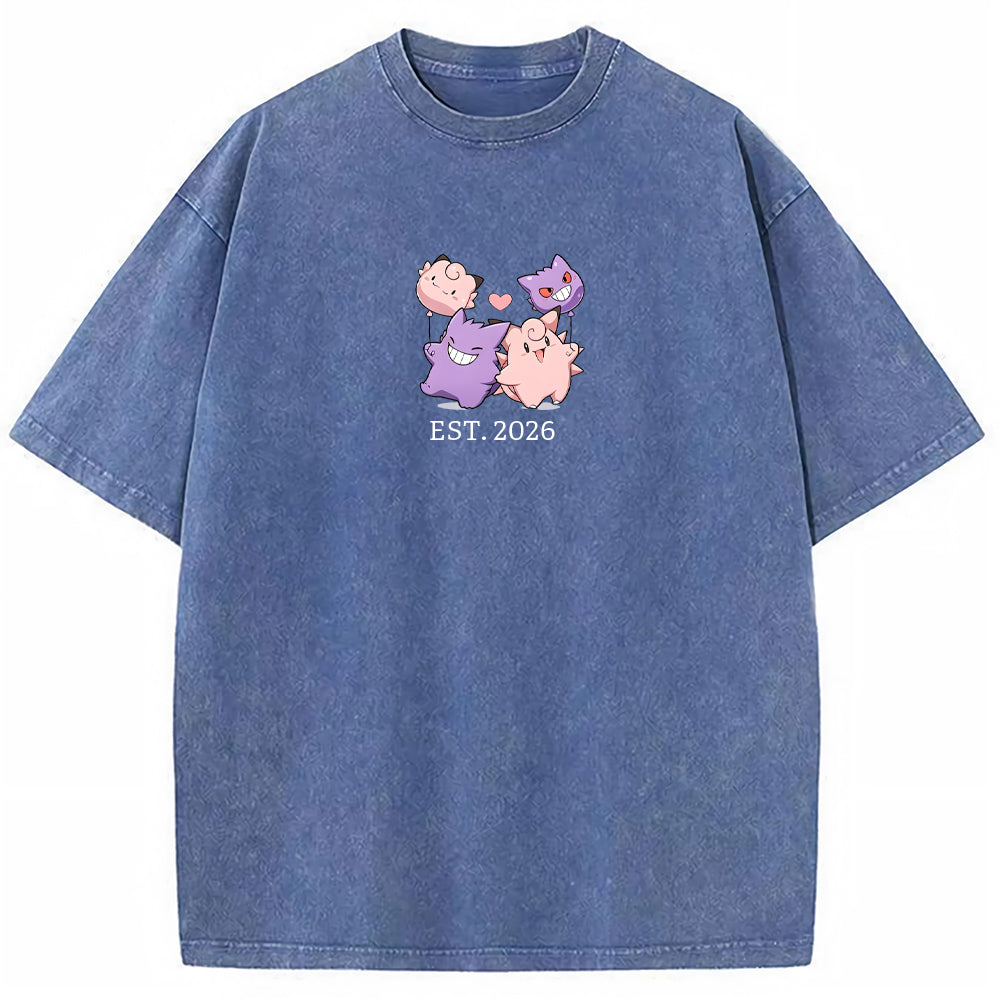Cute Couple Tone Clefairy Gengar Heart Vintage T-Shirt