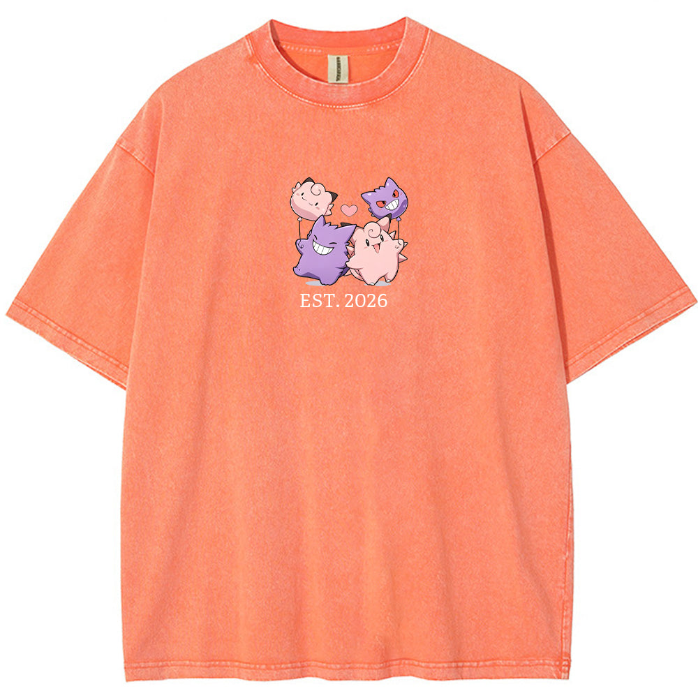 Cute Couple Tone Clefairy Gengar Heart Vintage T-Shirt
