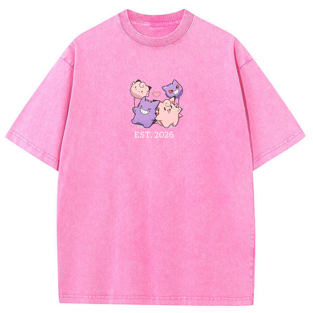 Cute Couple Tone Clefairy Gengar Heart Vintage T-Shirt