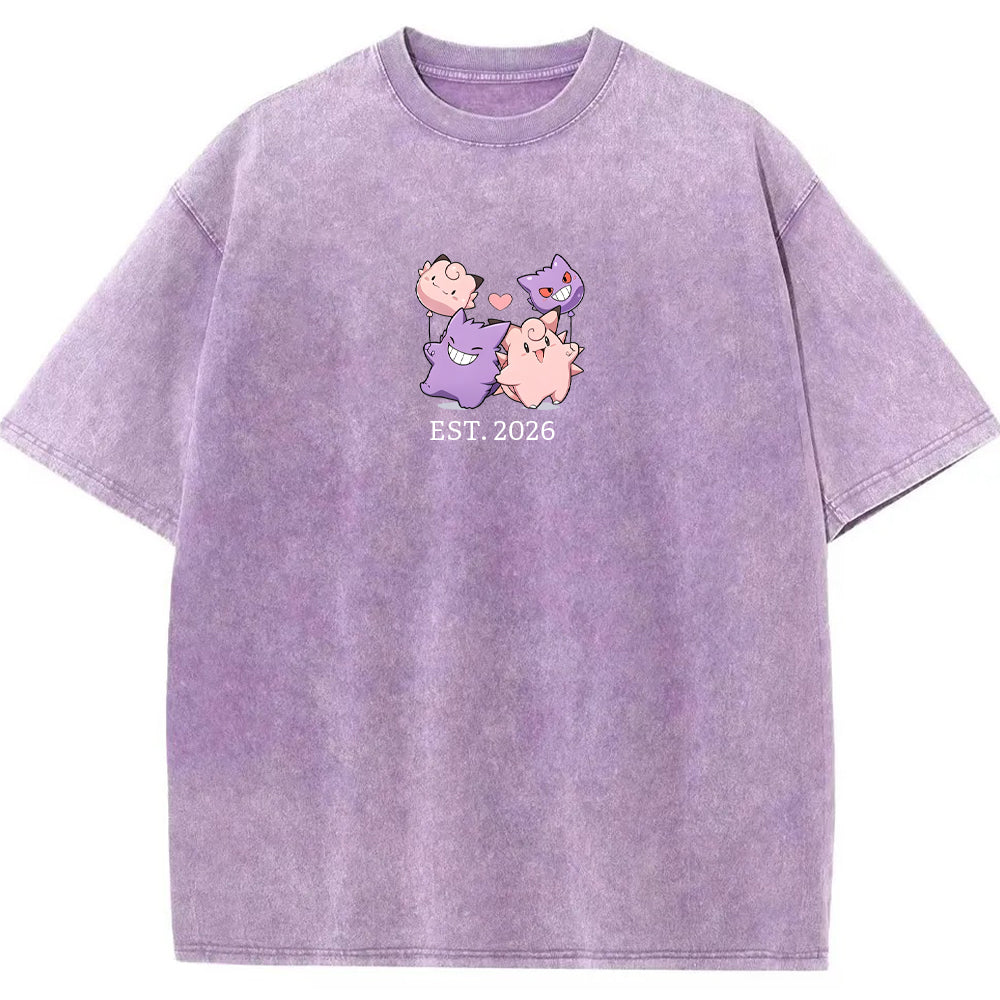 Cute Couple Tone Clefairy Gengar Heart Vintage T-Shirt