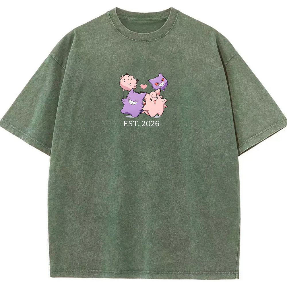 Cute Couple Tone Clefairy Gengar Heart Vintage T-Shirt