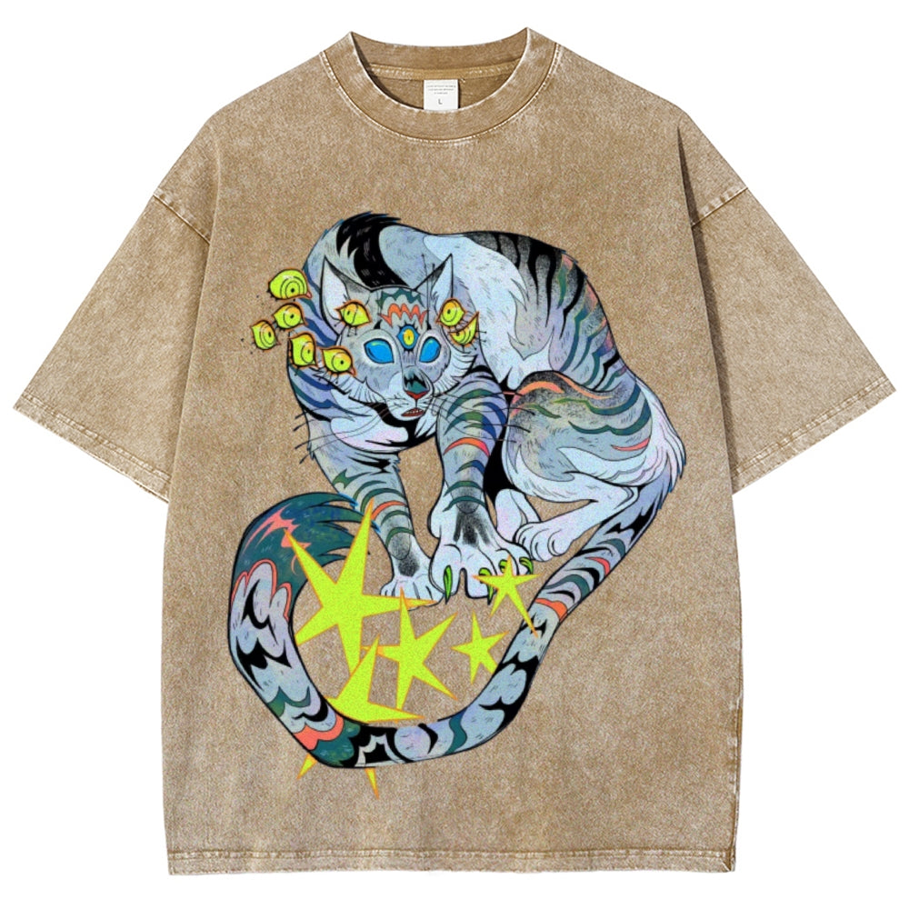 Warriors Cat Unisex Vintage Washed Tee