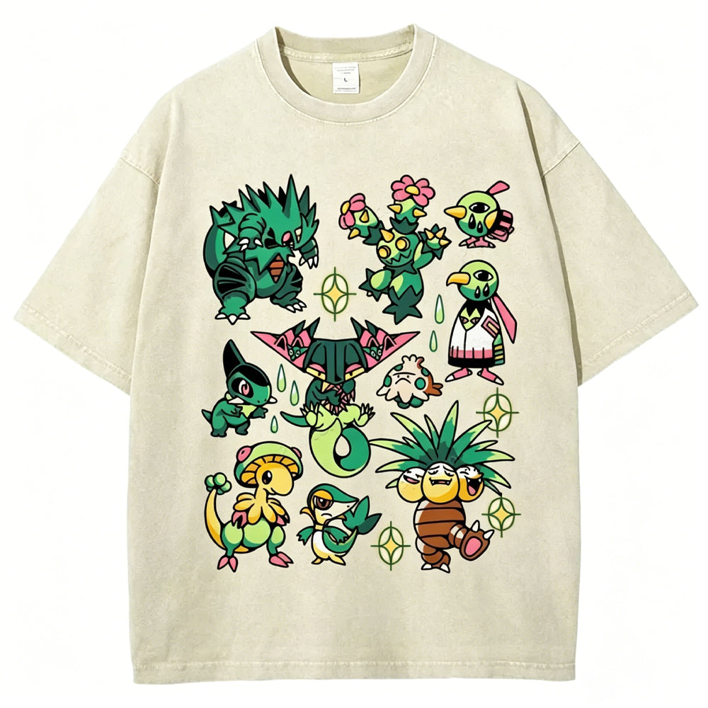 Green Grass Dragon & Tropical Pokemon Unisex Vintage Tee