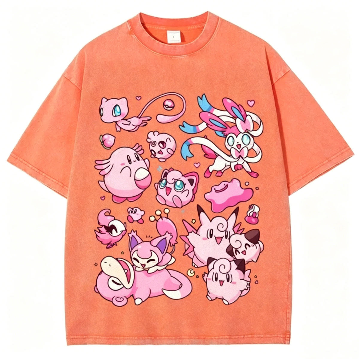 Pink Pok¡§|mon Friends Unisex Vintage Washed Tee