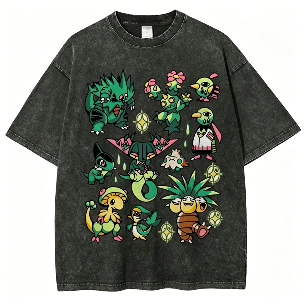Green Grass Dragon & Tropical Pokemon Unisex Vintage Tee