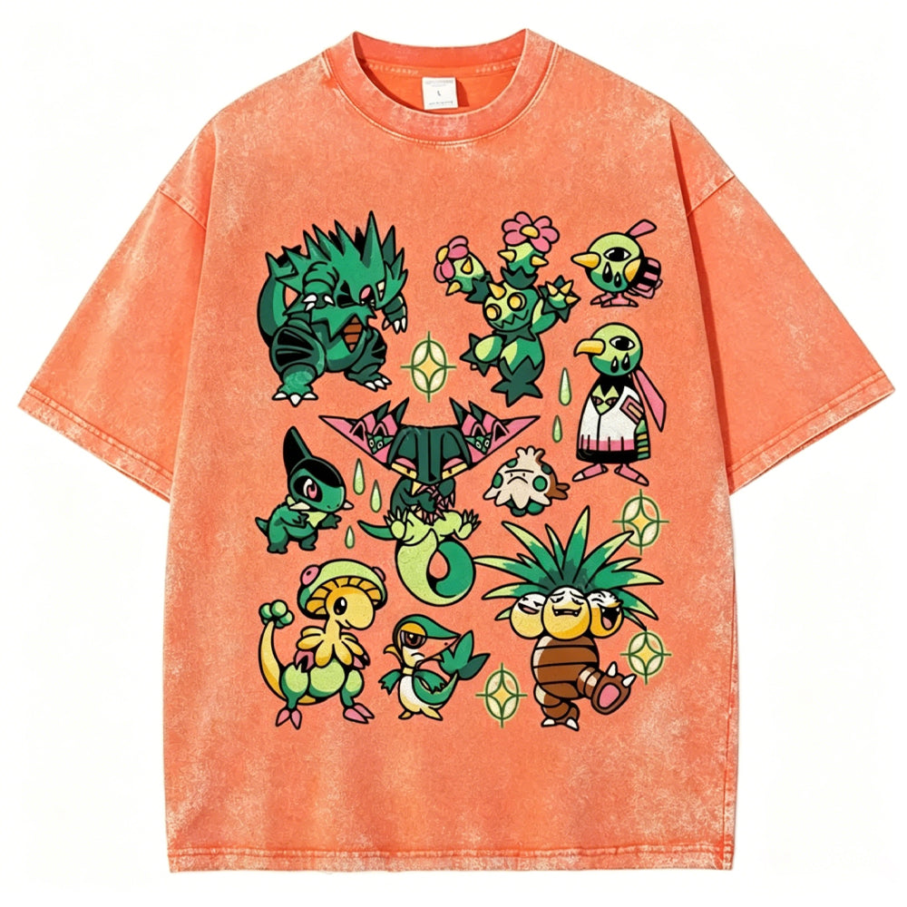Green Grass Dragon & Tropical Pokemon Unisex Vintage Tee