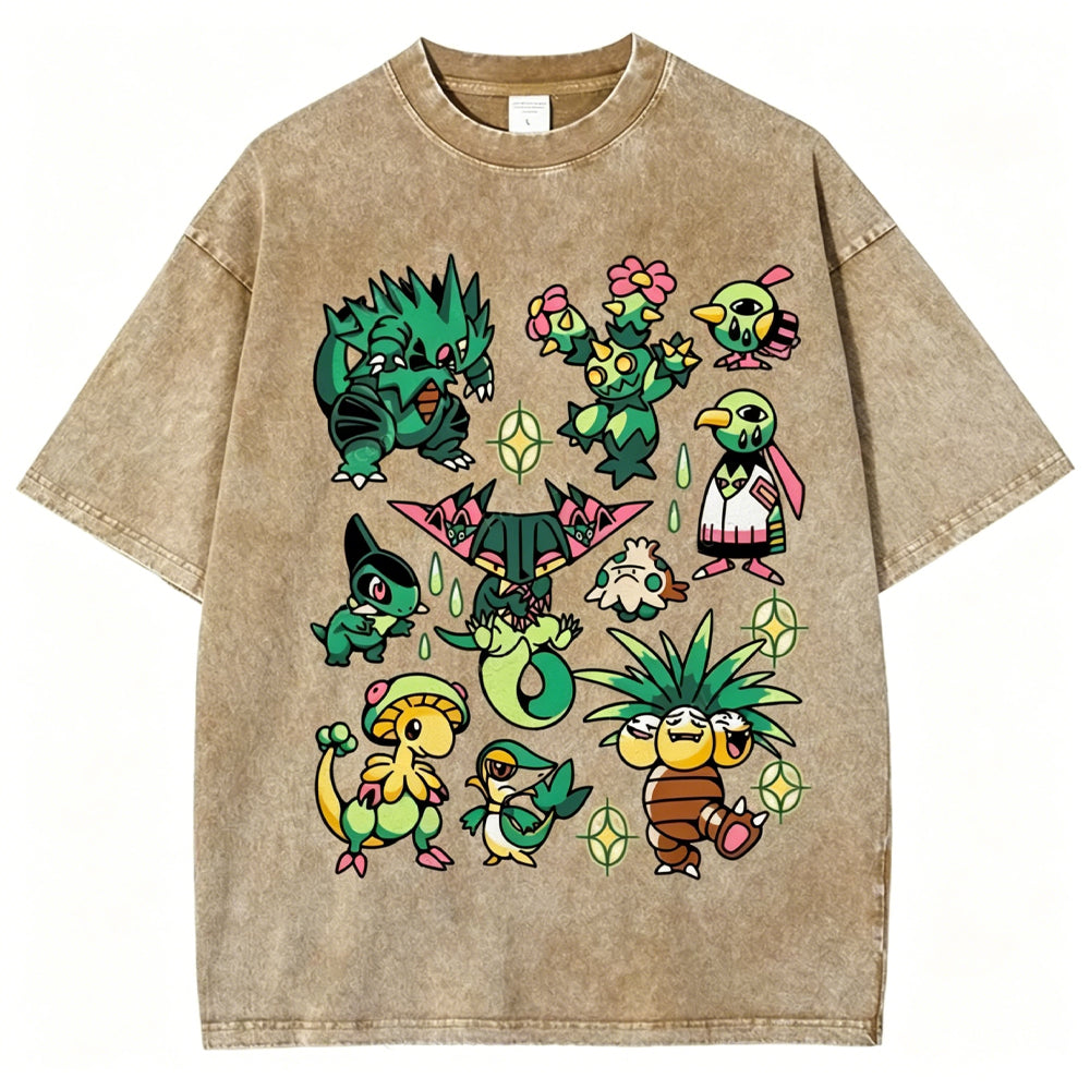 Green Grass Dragon & Tropical Pokemon Unisex Vintage Tee