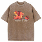 Funny Dad Dragon & Tiny Rebellious Baby Dragon Vintage Washed T-Shirt