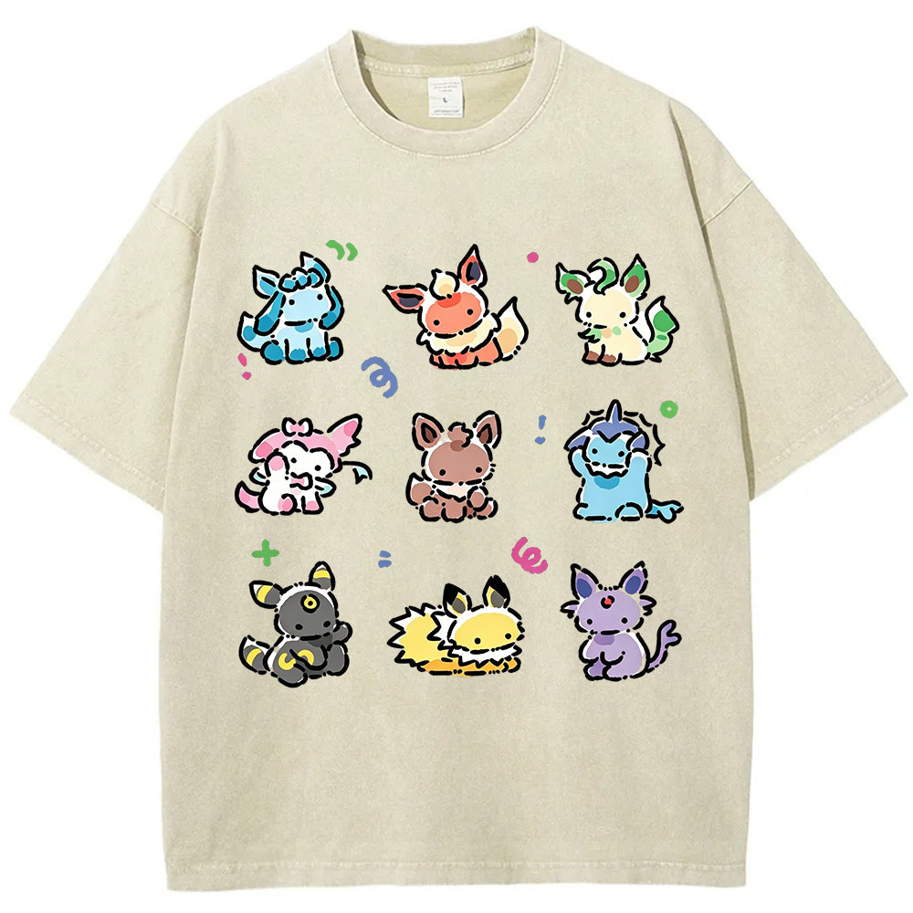 Vintage Cute Chibi Eeveelutions PKM Graphic T-Shirt