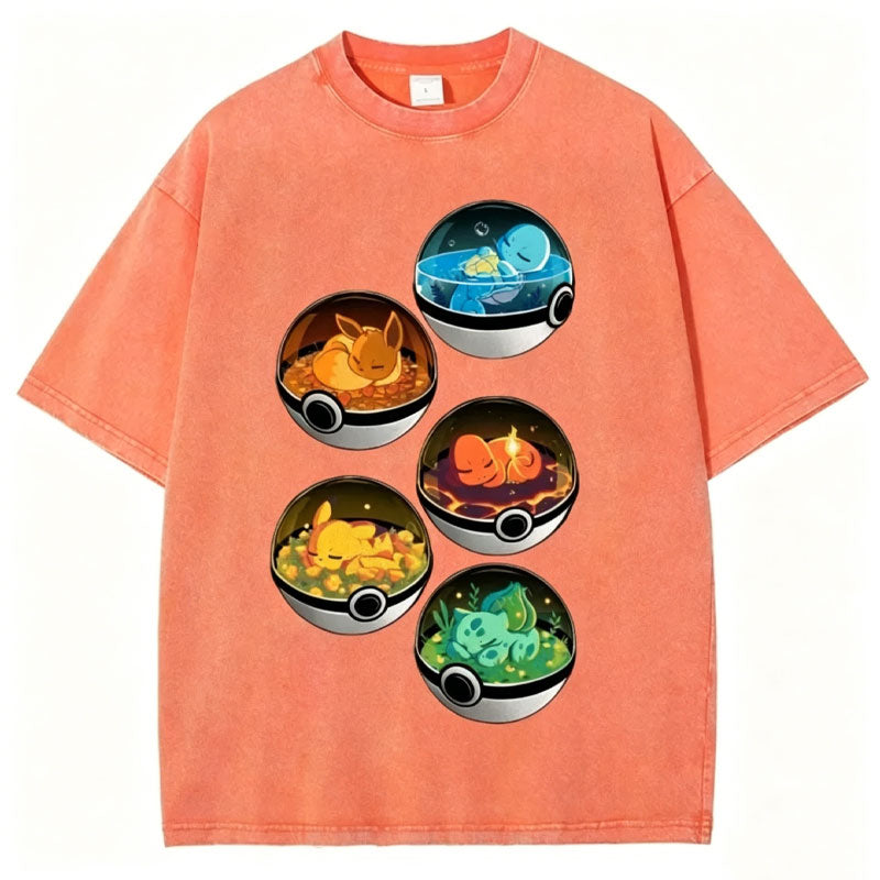Five Pok¡§|mon Sleep Unisex Vintage Washed Tee
