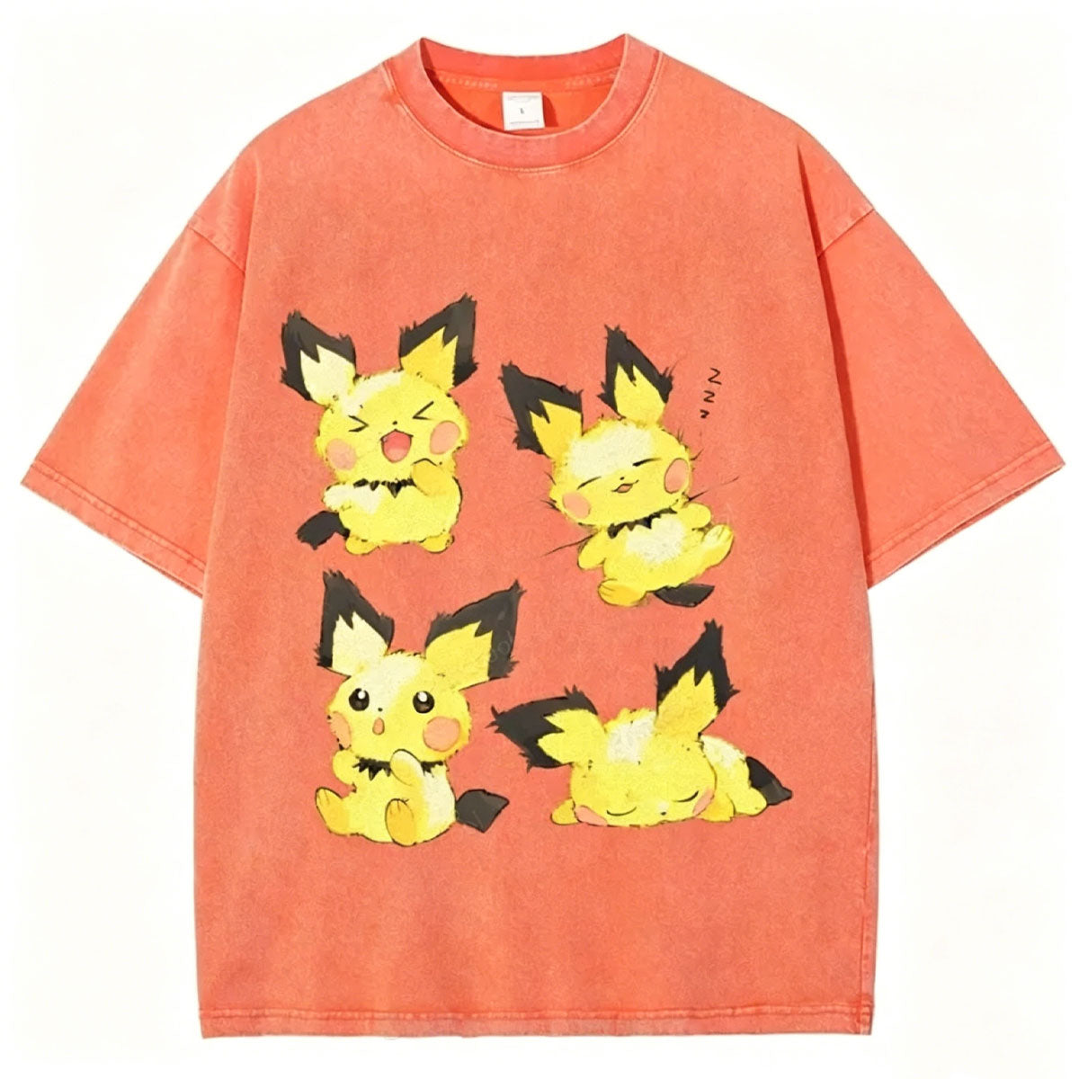 Watercolor Pichu Squad Unisex Vintage Washed Tee