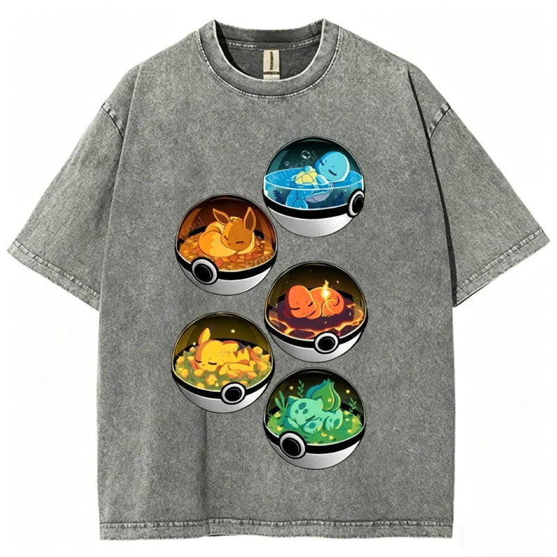 Five Pok¡§|mon Sleep Unisex Vintage Washed Tee
