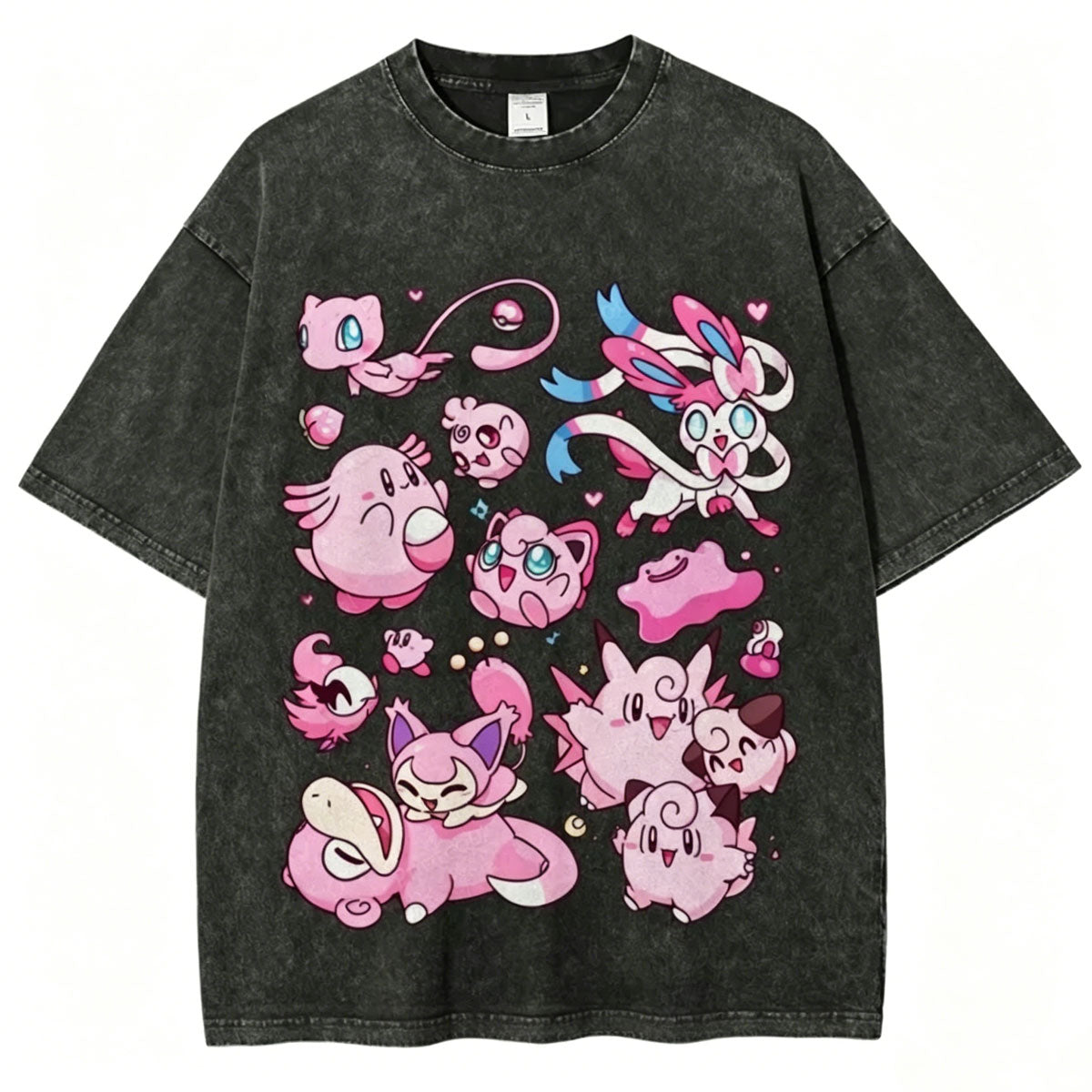Pink Pok¡§|mon Friends Unisex Vintage Washed Tee