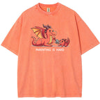 Funny Dad Dragon & Tiny Rebellious Baby Dragon Vintage Washed T-Shirt