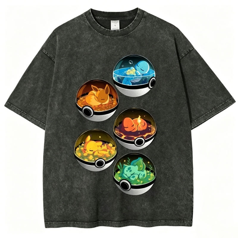Five Pok¡§|mon Sleep Unisex Vintage Washed Tee