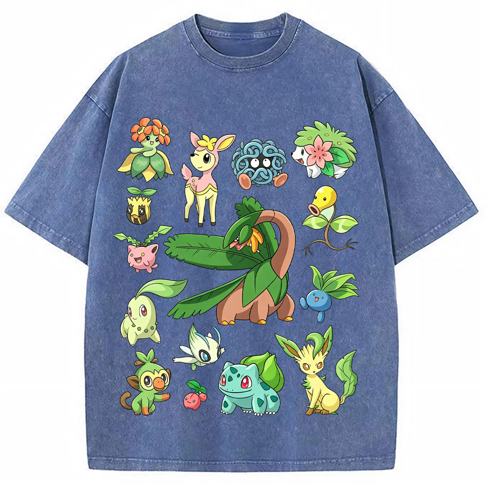 Woodland Grass Type Pokemon Collage Vintage T-Shirt | Pokemon Anime