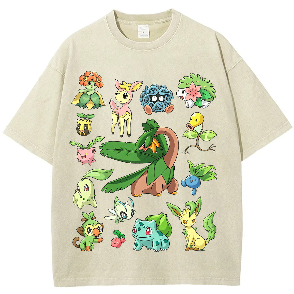 Woodland Grass Type Pokemon Collage Vintage T-Shirt | Pokemon Anime