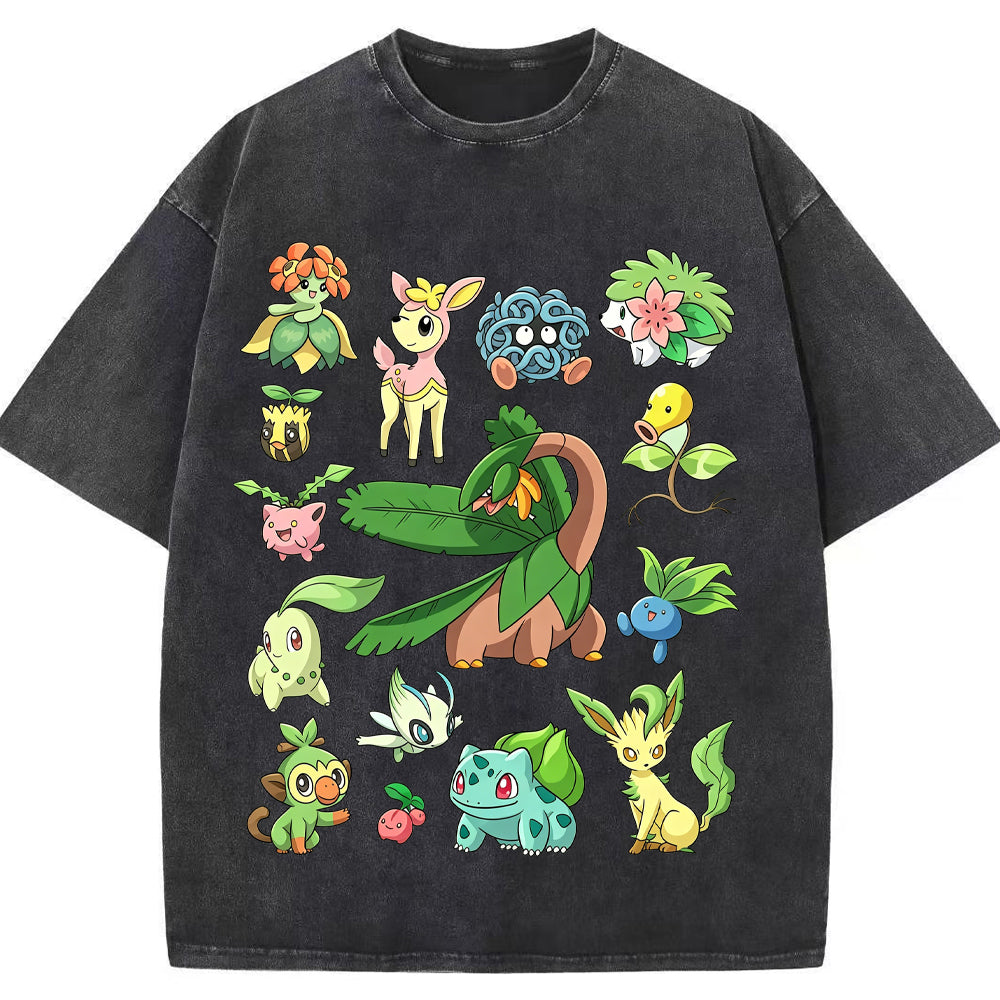 Woodland Grass Type Pokemon Collage Vintage T-Shirt | Pokemon Anime