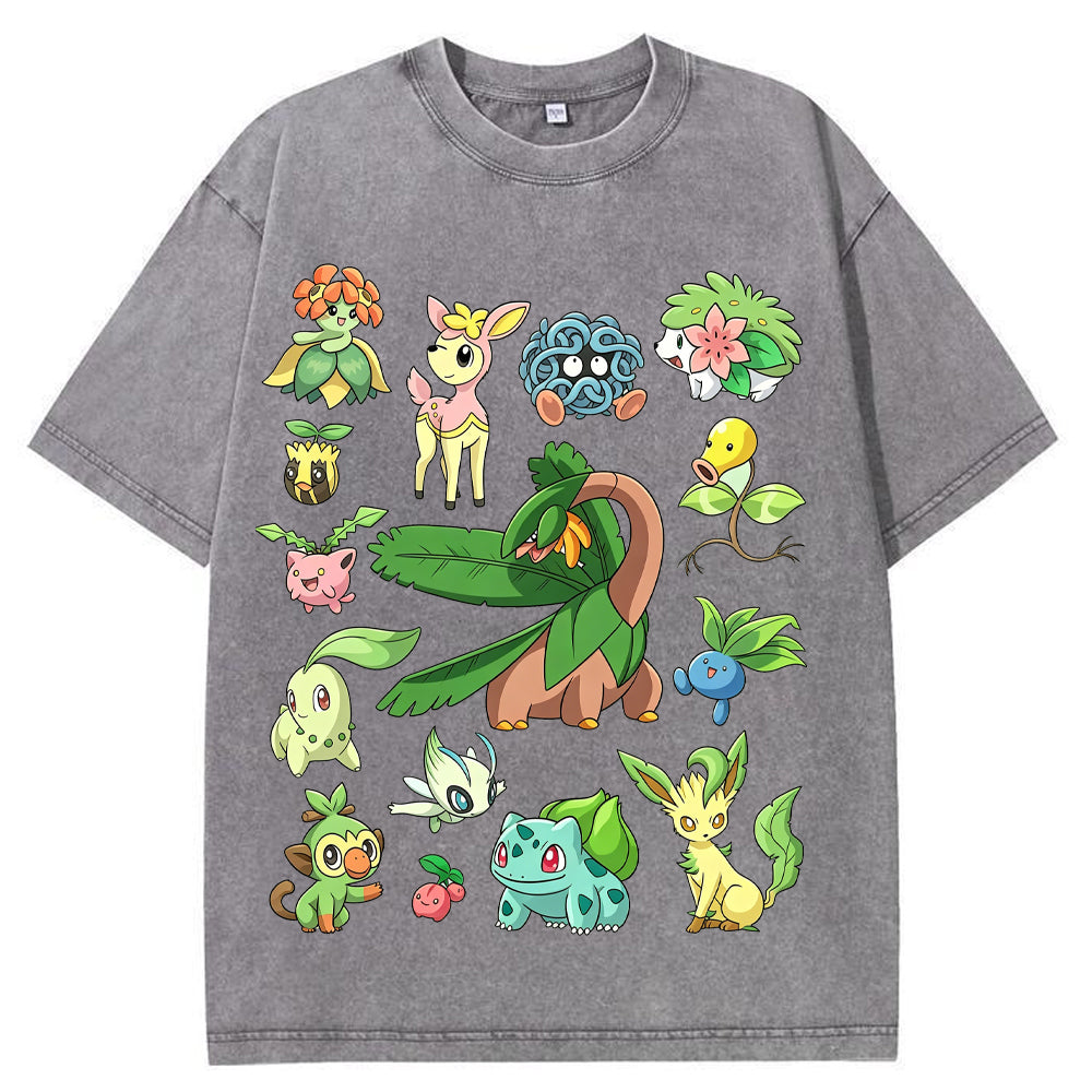 Woodland Grass Type Pokemon Collage Vintage T-Shirt | Pokemon Anime