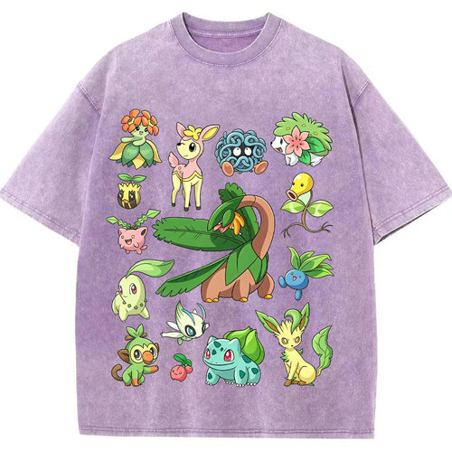 Woodland Grass Type Pokemon Collage Vintage T-Shirt | Pokemon Anime