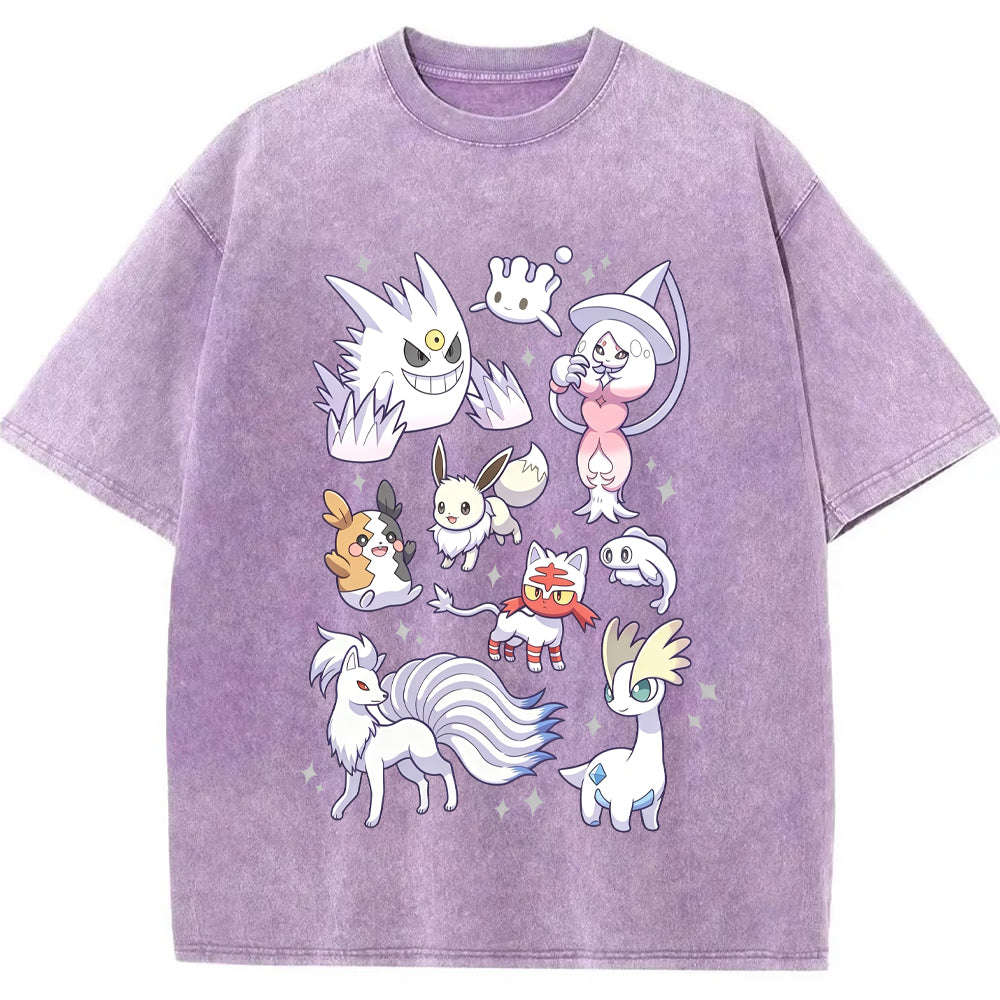 White Ice Ghost Fairy Type Squad Cartoon Tee | Pokemon Anime