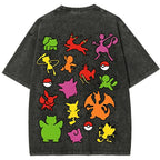 Multi Pokemon Silhouette Vintage Washed Back Print Tee | Pokemon Anime