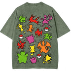 Multi Pokemon Silhouette Vintage Washed Back Print Tee | Pokemon Anime
