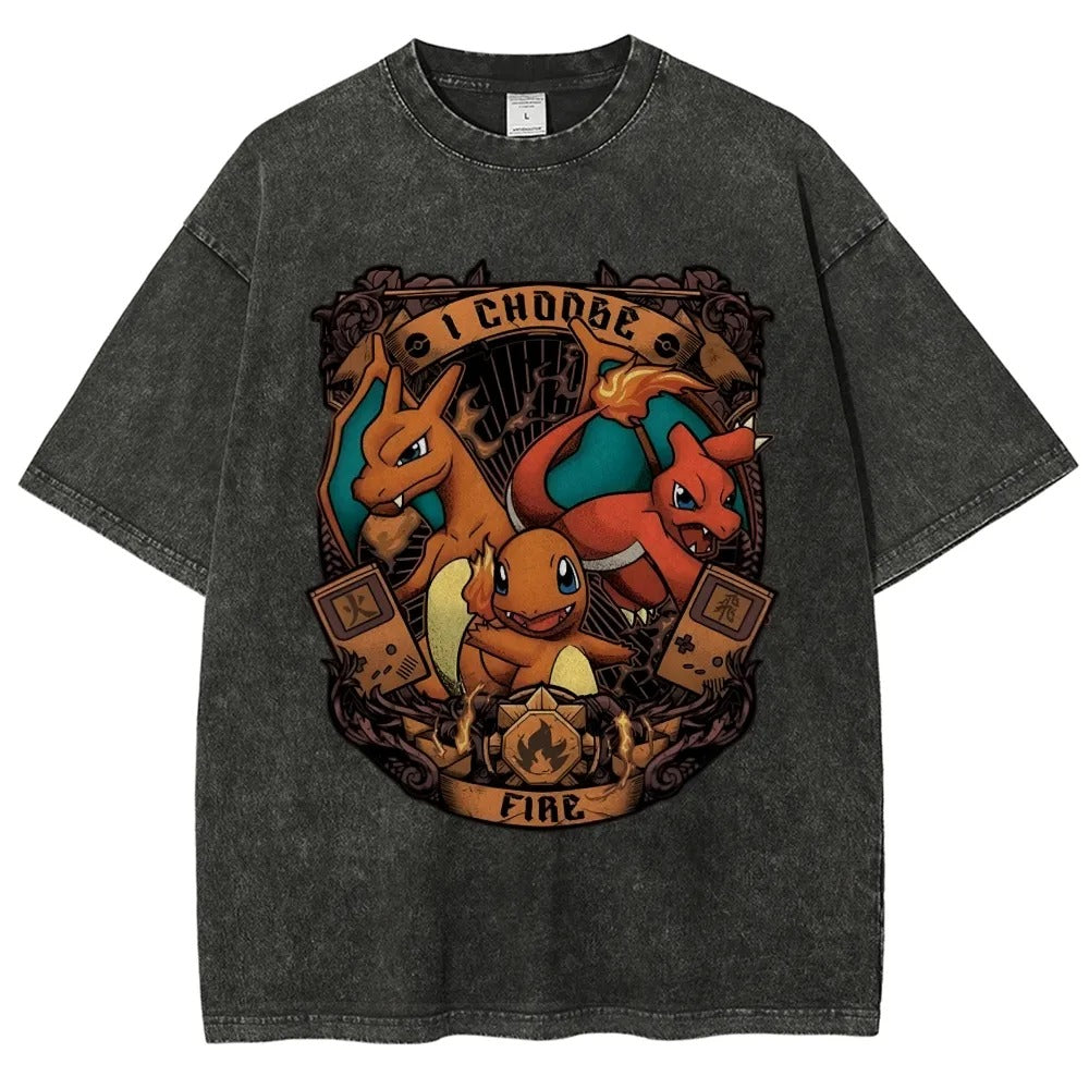 Unisex Vintage Washed T-Shirt | Fire Type Charmander Charmeleon Charizard